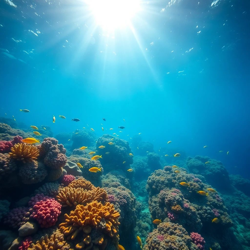 Crystal clear underwater footage of a vibrant coral reef tee