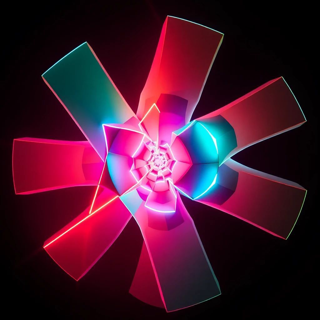 Complex geometric shapes transform and tessellate in 3D spac