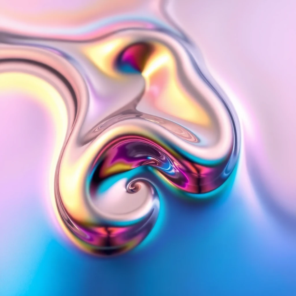 Liquid mercury morphing into geometric shapes, iridescent su