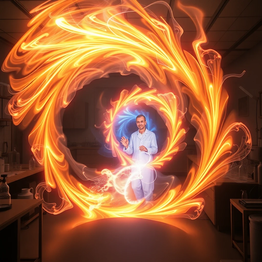 A swirling portal of light and energy opens in a laboratory.